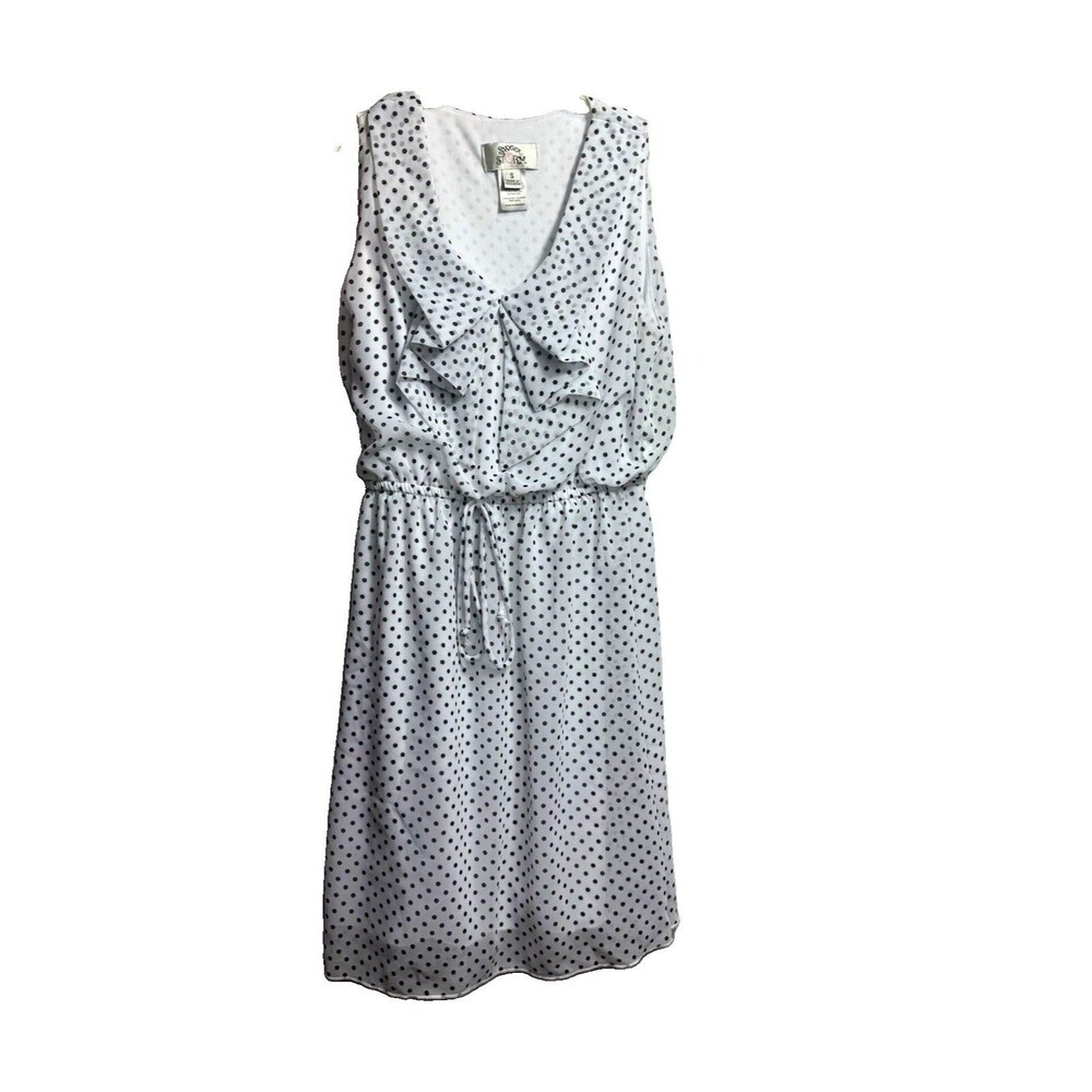 Sweet Storm White Black Polka Dot Ruffle Sleeveless V-Neck Chiffon Blouson S